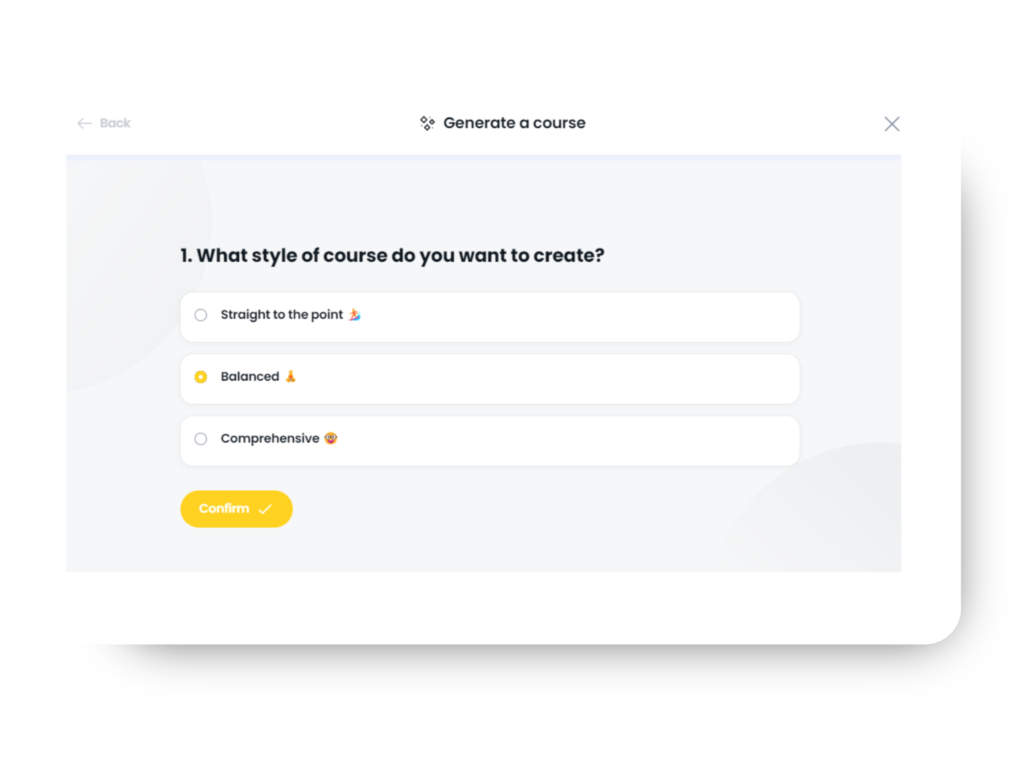Arlo's 'generate a course' screen, Use it to create a new e learning course in just a few clicks 