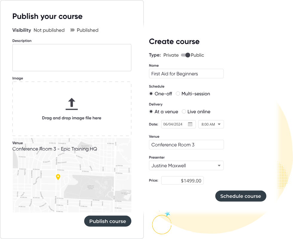 Image of Arlo's publish course workflow a user can can set up their courses and training programs.
