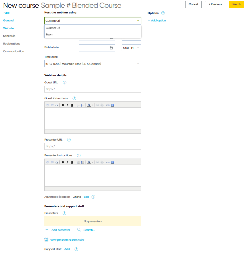 Image of Arlo's blended learning course set-up