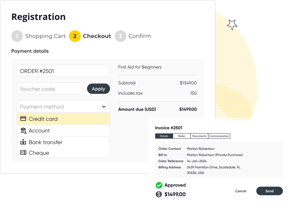 Image of Arlo registration forms that a user can use to take registrations for online training courses.