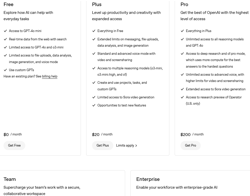 Image of ChatGPT pricing