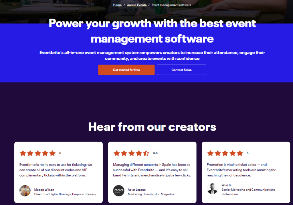 Eventbrite homepage