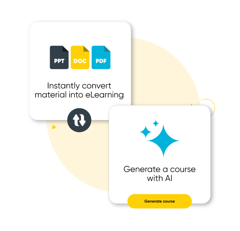 Graphic of the convert document into elearning and generate a course with AI within Arlo