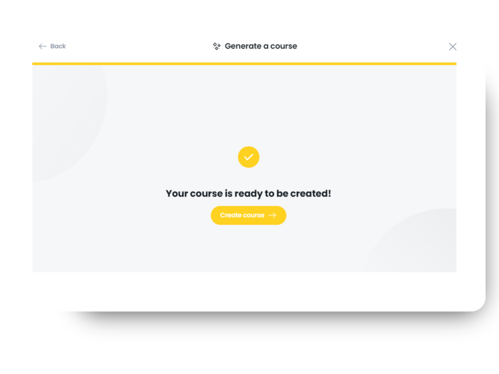 Image of a notification screen in Arlo informing a user that their course is ready to be created.