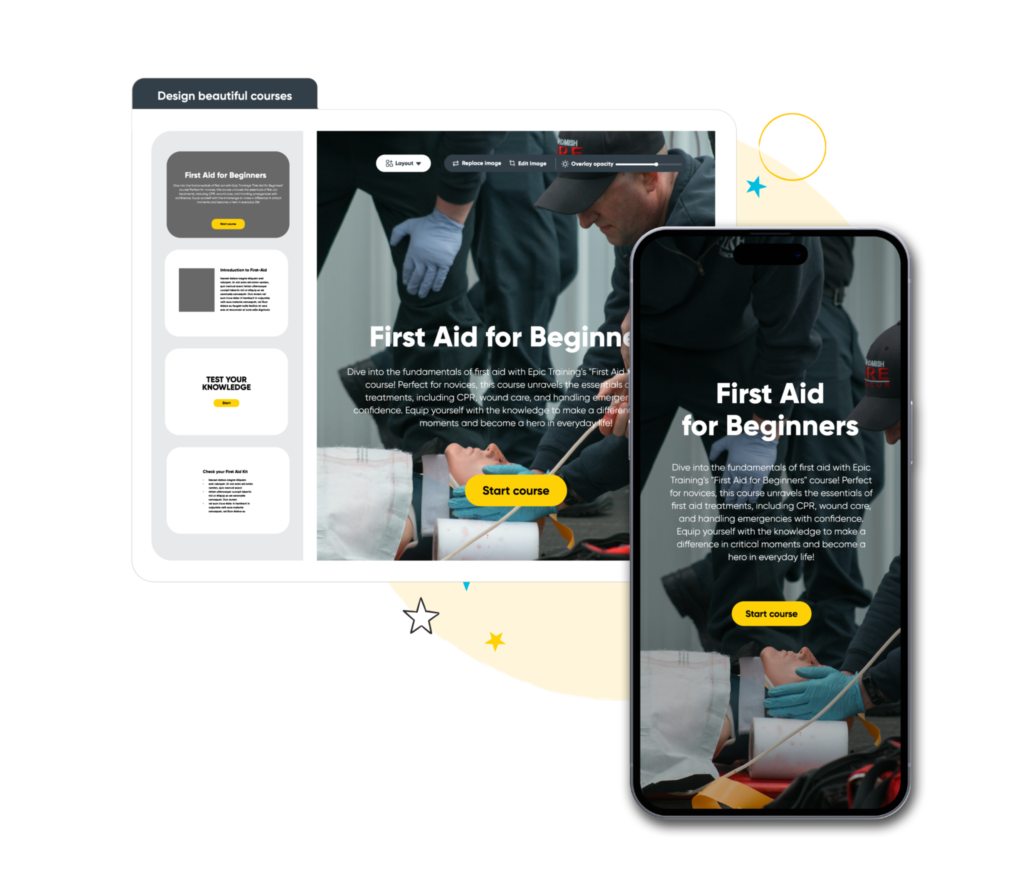 Image of a 'first aid for beginners course' on mobile and tablet