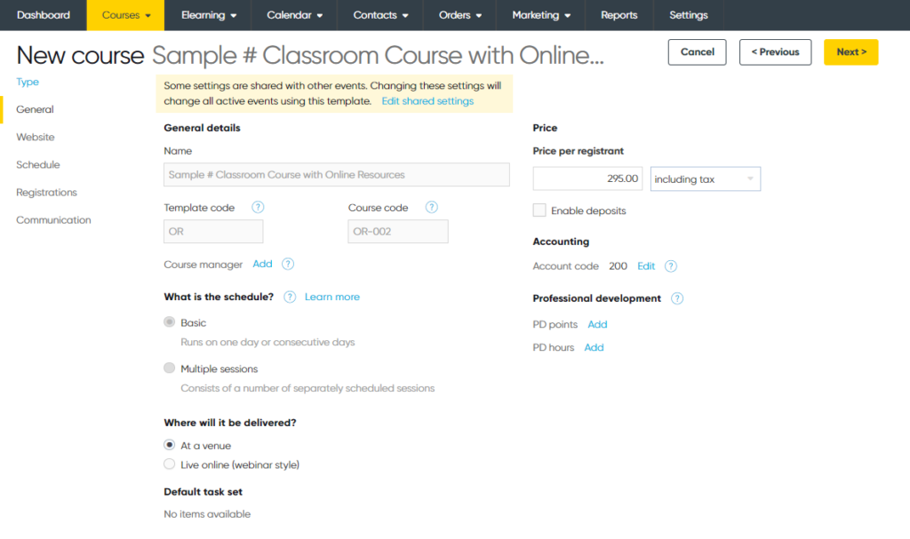 Image of Arlo's course set up workflow, which will help you prevent double bookings.
