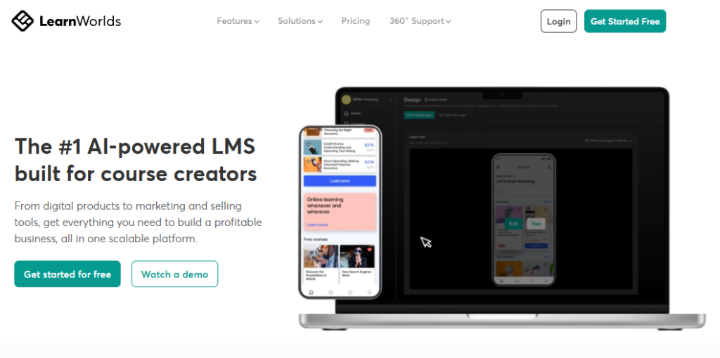 Image of LearnWorlds homepage