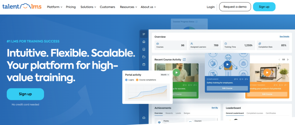 Image of TalentLMS homepage,