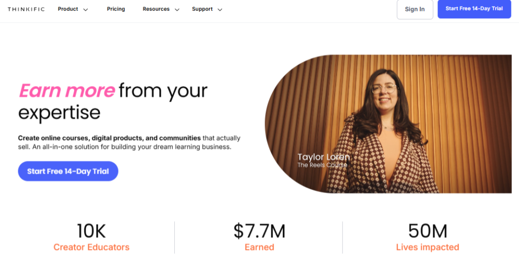 Image of Thinkific homepage.