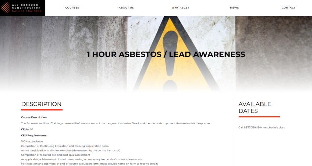 Image of All Borough Construction Safety Training course overview page.